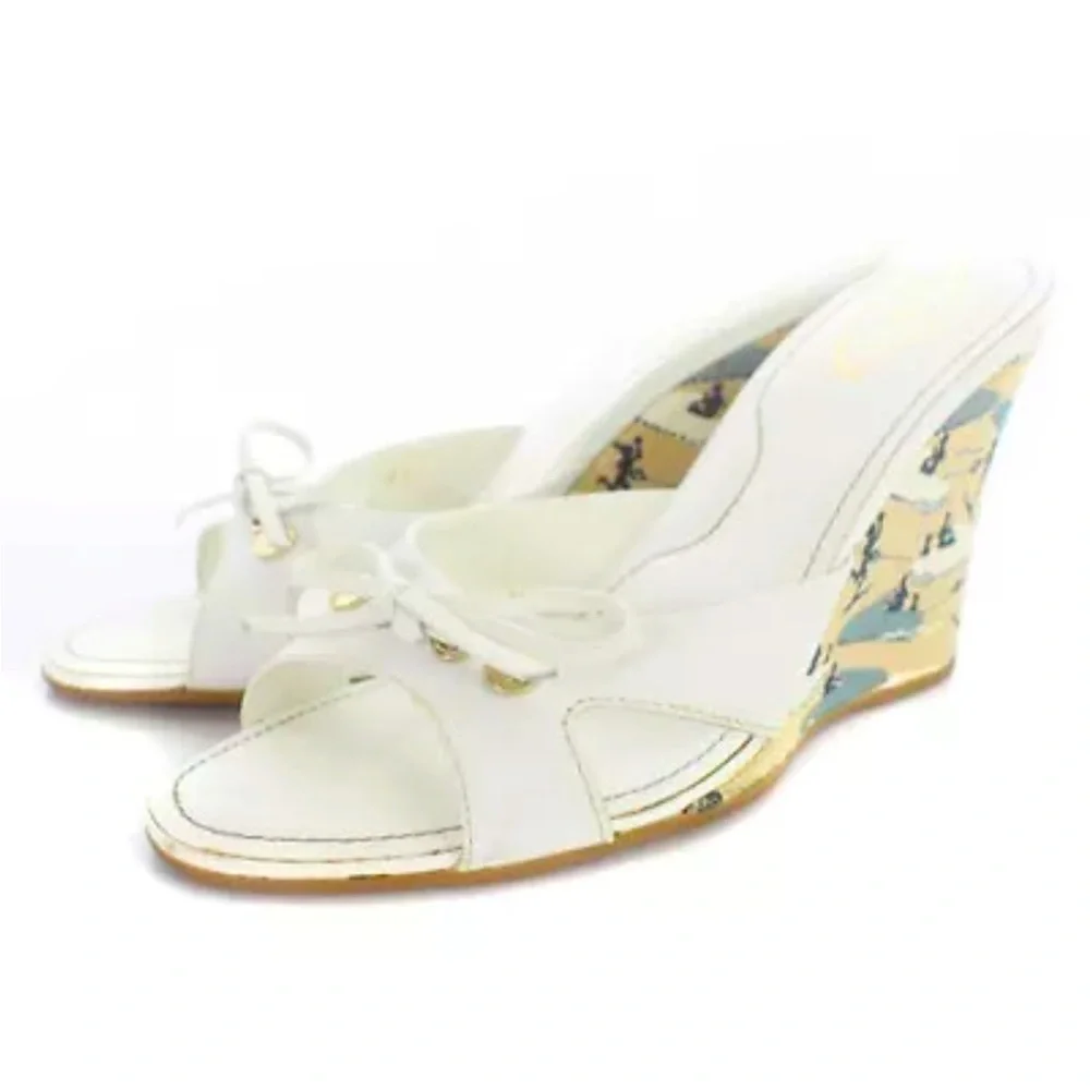Tod's White Ribbon Wedge Wakeboard Pattern Espadrille Sandal Heel Shoes